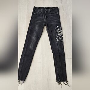 Zara Trafaluc Denimwear Black Jeans silver embroidery Size 06 US